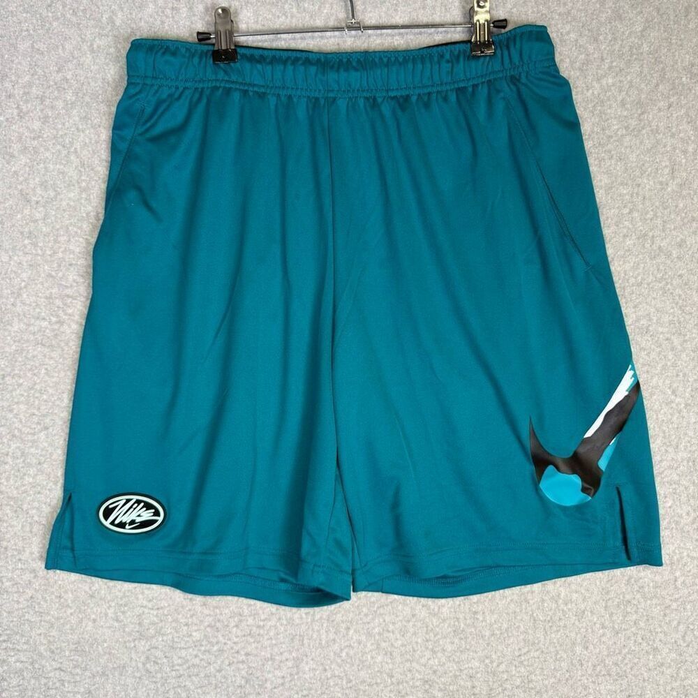 Nike Men's Large Blue Retro Style Athletic Fit Shorts Big Swoosh Dri-Fit